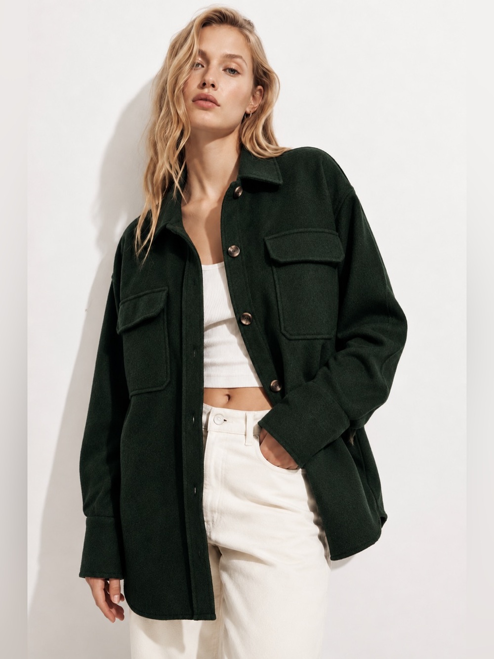 H&M Forest Green Button Front Shacket Jacket – Size L